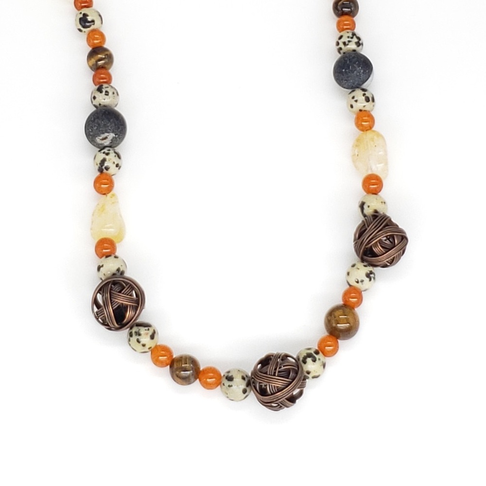 Boho Dalmatian, Citrine, Tigers Eye bead Necklace - Picture 3 of 8